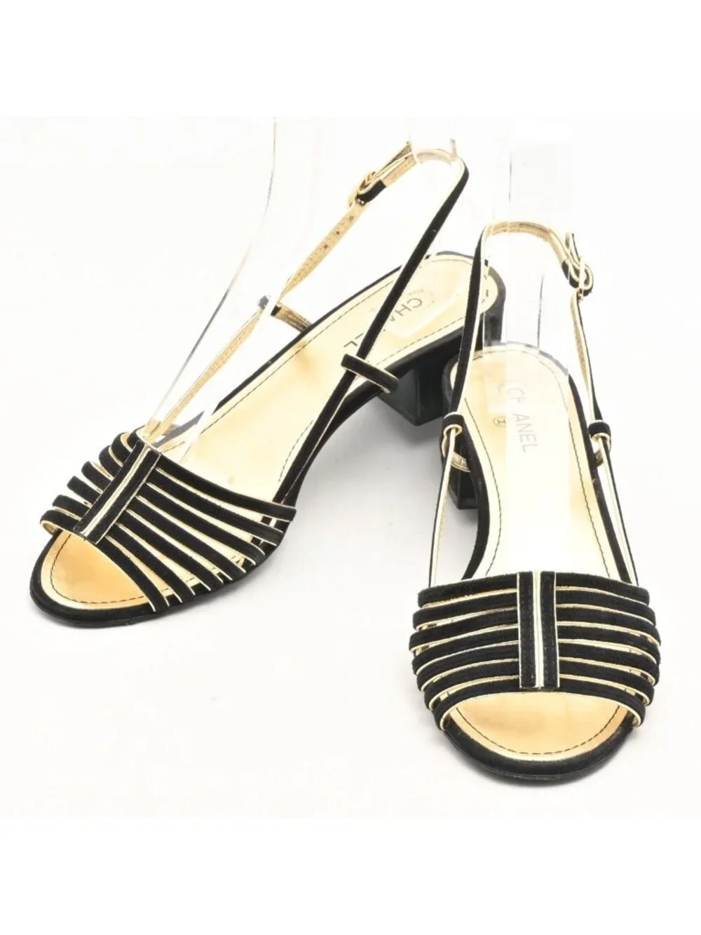 Chanel Sandals Black Gold Leather